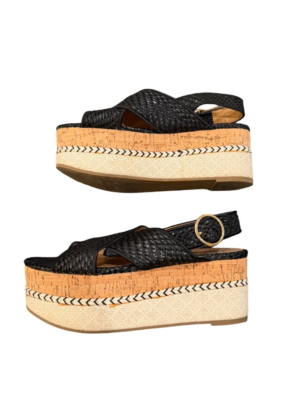 Zara Woven Platform Espadrille Sandals Black NWOT Size 36